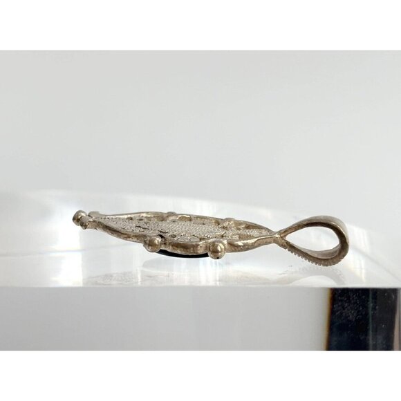 Art Deco Black Onyx Sterling Silver Modernist Marcasite 925 Vintage Pendant - Picture 5 of 8